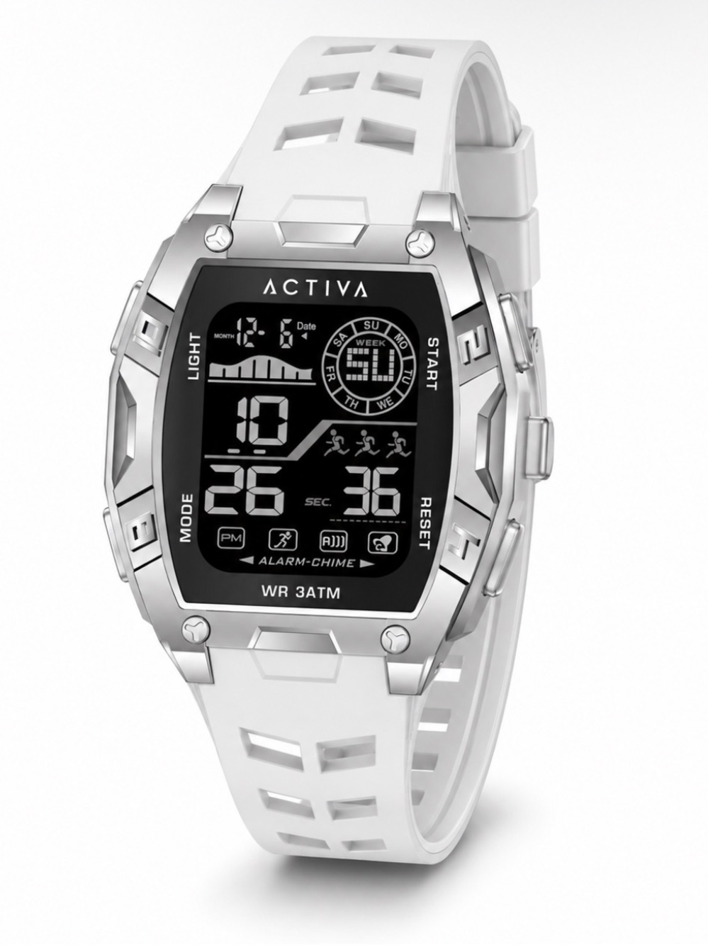 Ativa White and Silver Digital Sports Watch